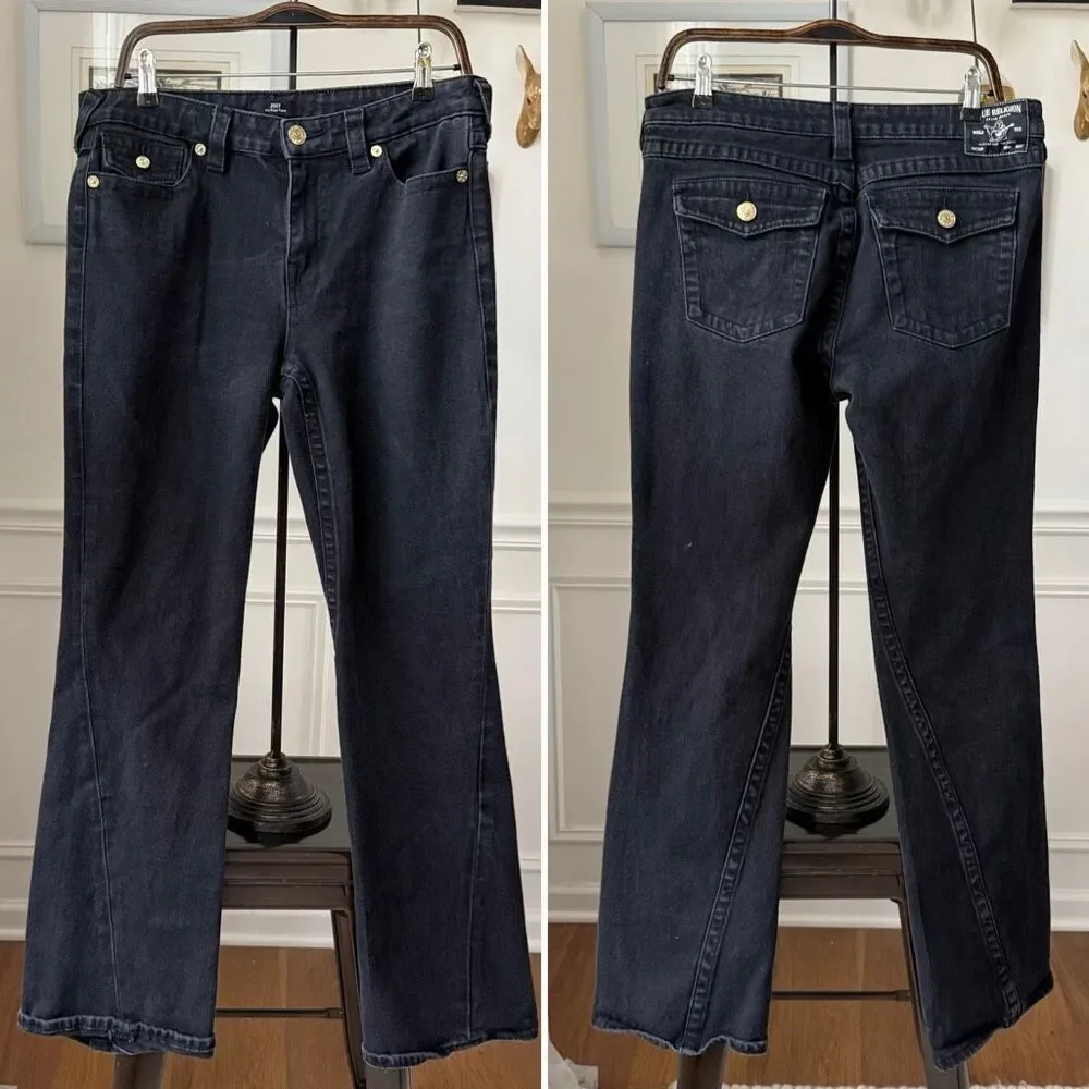 True Religion Joey Mid Rise Flap Flare Jeans Black $154 31